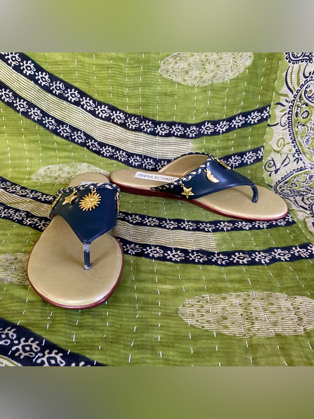 Prima Royale Faux Leather Navy Celestial Charm Thong Sandals 7 Y2K Inspired
